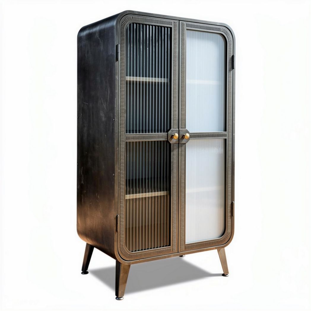 Mobile vetrina in metallo e vetro per soggiorno – 80 x 40 x 150 cm