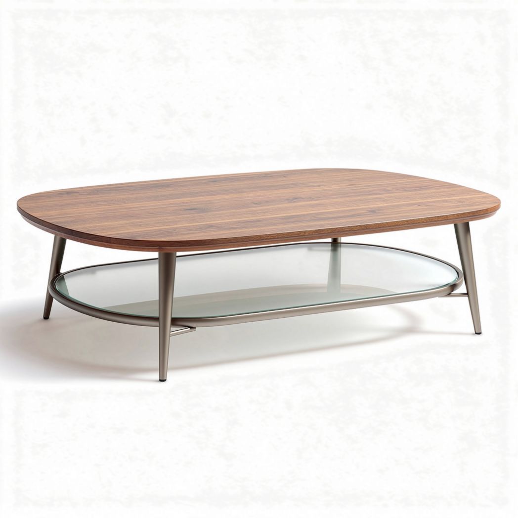 Tavolino da caffè in legno e vetro per soggiorno – 120 x 70 x 40 cm