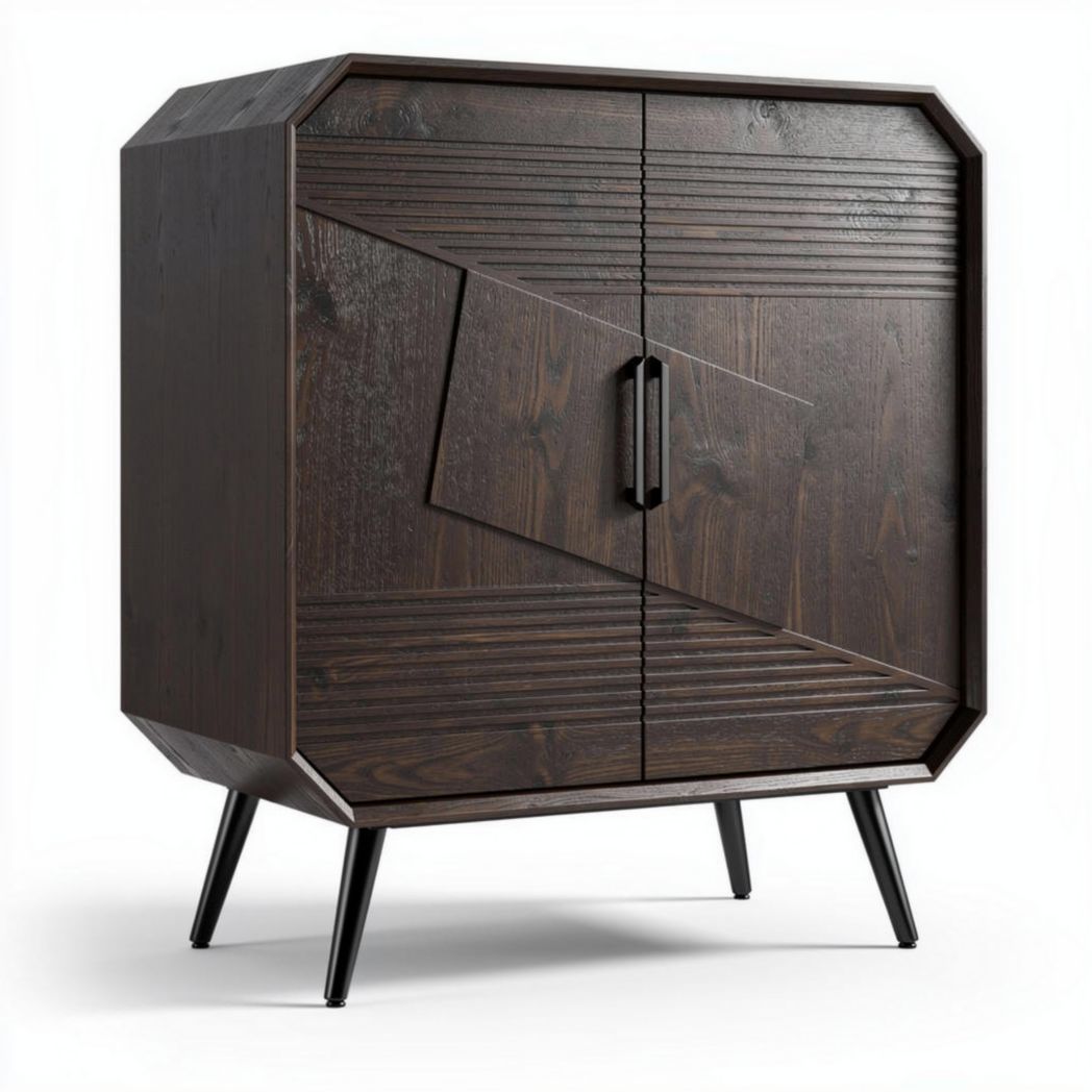 Mobile contenitore in legno con finitura scura per soggiorno – 80 x 40 x 90 cm