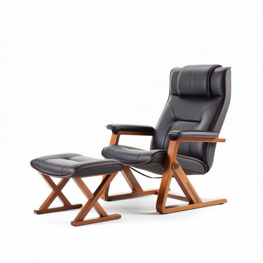 Poltrona reclinabile con poggiapiedi per soggiorno – pelle e legno – 85 x 75 x 100 cm